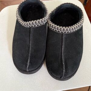 UGG Black Suede Slip-Ons with Knit Trim